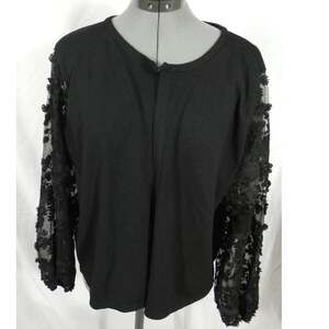 Sioni Milano Black Cardigan Clasp Sheer Sleeves Velvet Flowers Soft Luxury